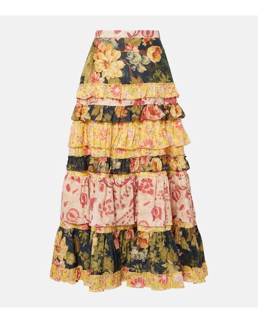 Falda Larga De Muselina De Algodon Con Patchwork Valentino de color Yellow
