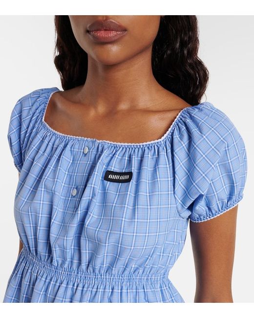 Miu Miu Blue Checked Cotton Poplin Minidress