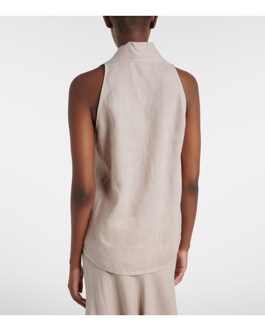 Brunello Cucinelli Natural Monili Halterneck Linen Wrap Top