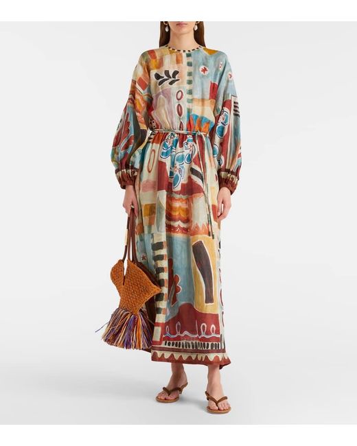 ALÉMAIS Multicolor Michelle Printed Ramie Midi Dress