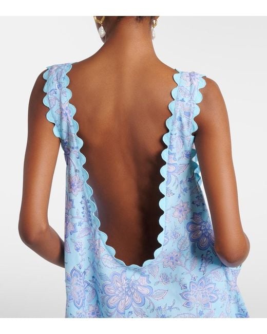 Juliet Dunn Blue Floral Scalloped Cotton Minidress