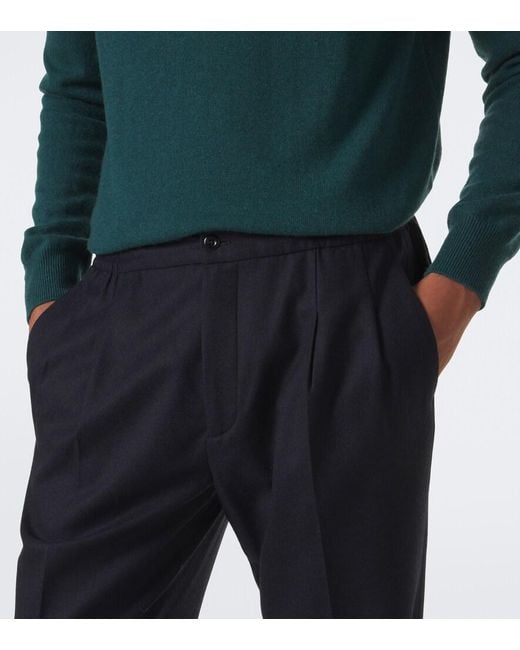 Rubinacci Blue Virgin Wool Straight Pants for men