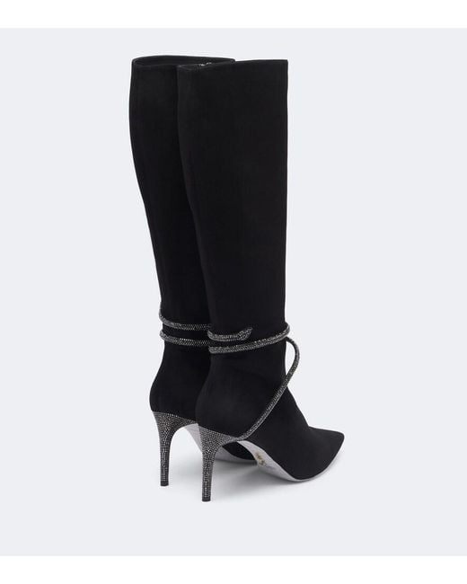 Rene Caovilla Black Cleo Embellished Suede Knee-High Boots