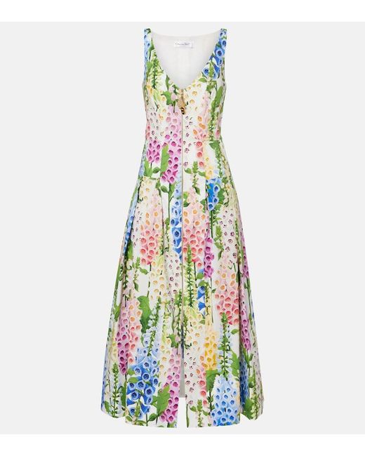 Oscar de la Renta White Floral Poplin Cocktail Dress
