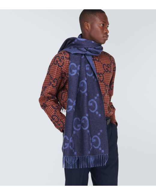 Gucci GG Cashmere Jacquard Scarf in Blue for Men | Lyst UK