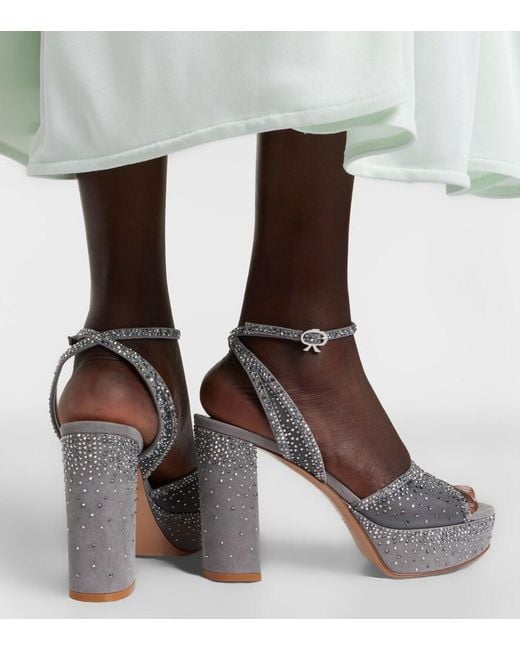 Gianvito Rossi Metallic Rania Embellished Organza Platform Sandals