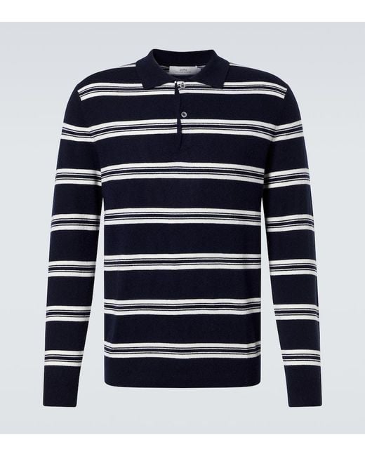 arch4 Blue Mr Swansea Striped Cashmere Polo Sweater for men