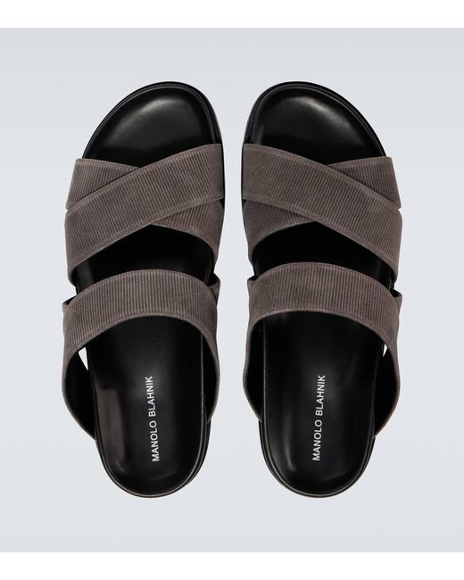 Manolo Blahnik Men's Brown Seaton Suede Sandals