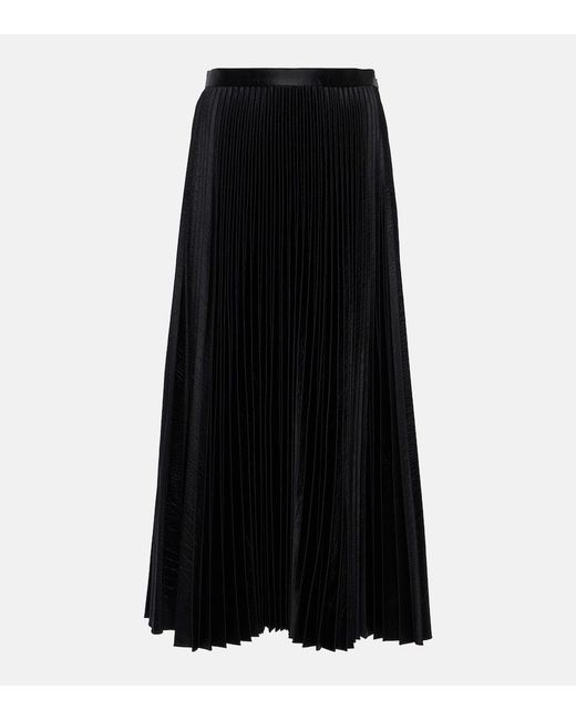 Alaïa Black Pleated Croc-Effect Satin Midi Skirt
