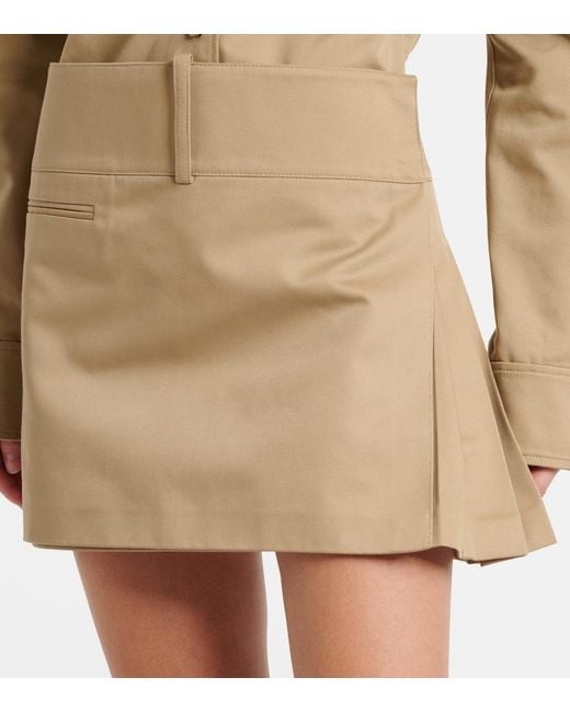 Courreges Natural Belted And Pleated Polycotton Miniskirt