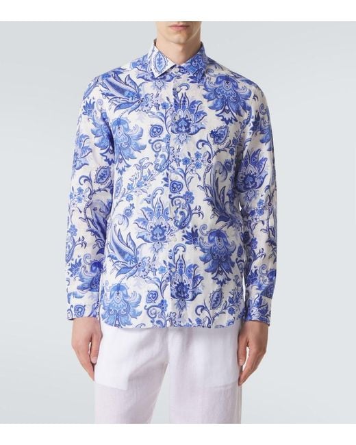 Etro Blue Roma Paisley Linen Shirt for men