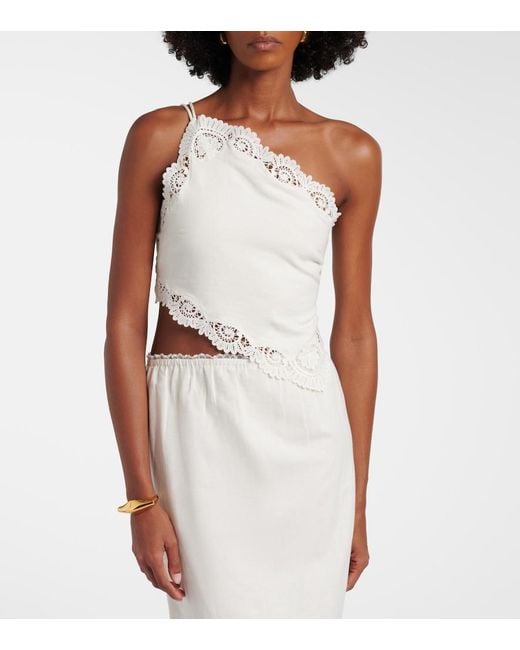 Posse White Darya Embroidered Linen And Cotton Top