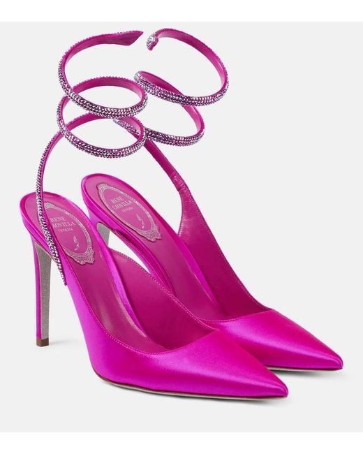 Rene Caovilla Pink Cleo Embellished Satin Pumps