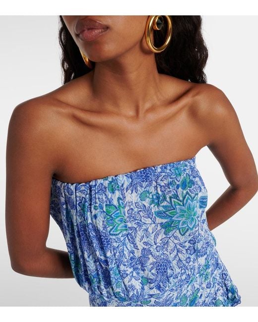 Poupette Blue Printed Strapless Minidress