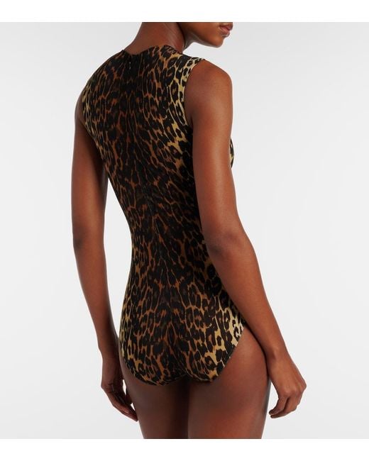 Alex Perry Brown Leopard-Print Mesh Bodysuit