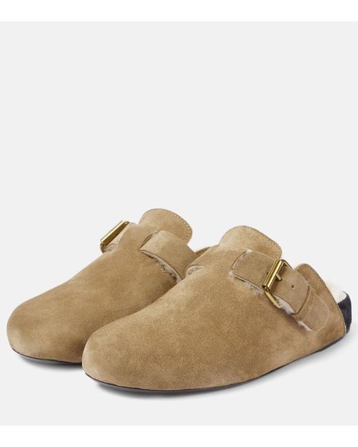 Isabel Marant Natural Mirvin Shearling-Lined Suede Clogs