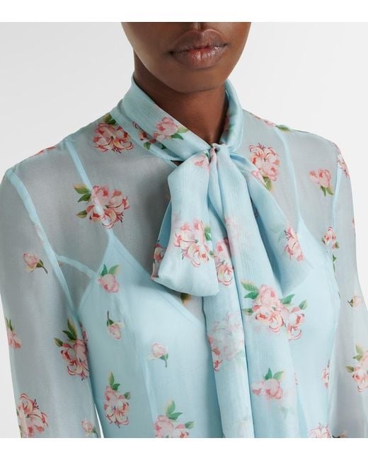 LEO LIN Blue Lilith Bow-Detail Floral Chiffon Maxi Dress