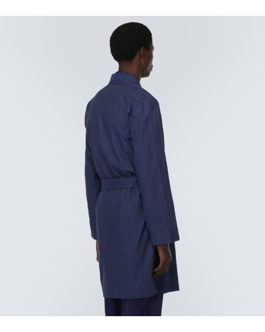 Derek Rose Blue Balmoral Cotton Robe for men