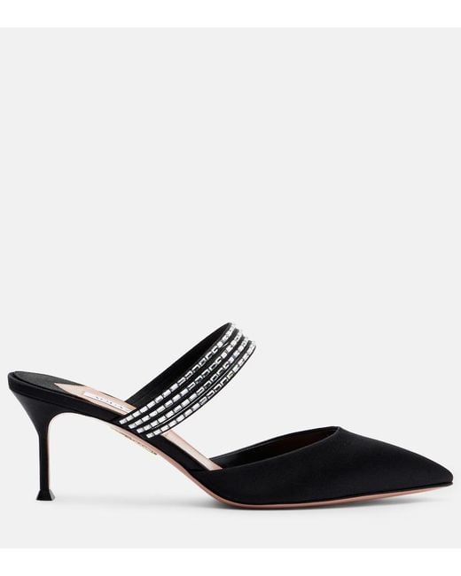 Aquazzura Black Luce 65 Embellished Satin Mules