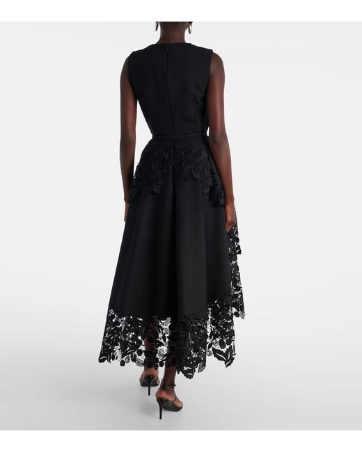 Oscar de la Renta Black Cocktailkleid Aus Einem Wollgemisch Mit Spitze