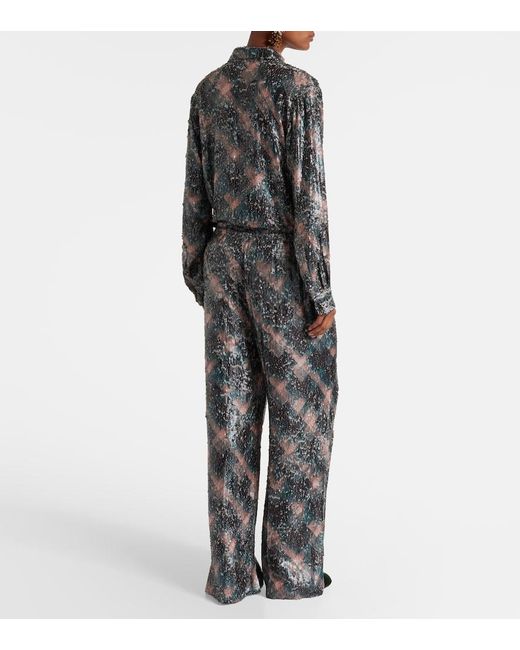 Dries Van Noten Gray Checked Sequined Palazzo Pants