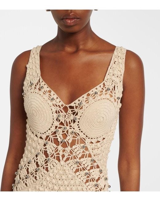Rabanne Natural Embellished Crochet Cotton Midi Dress
