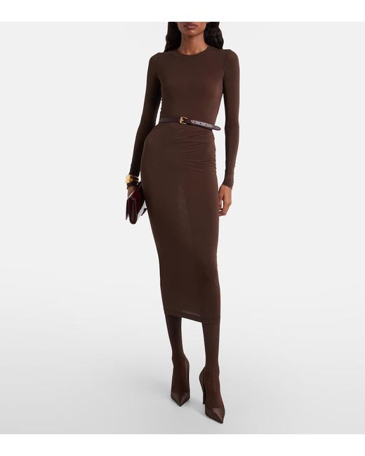 Wardrobe NYC Brown Sheer Midi Skirt