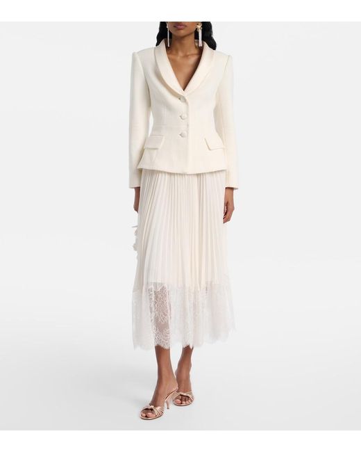 Self-Portrait Natural Boucle And Chiffon Midi Dress