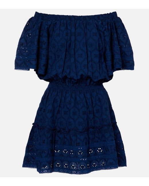 Melissa Odabash Blue Micha Broderie Anglaise Cotton Minidress