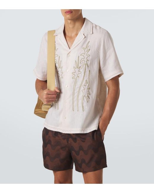 Frescobol Carioca Natural Alvs Linen Embroidered Shirt for men