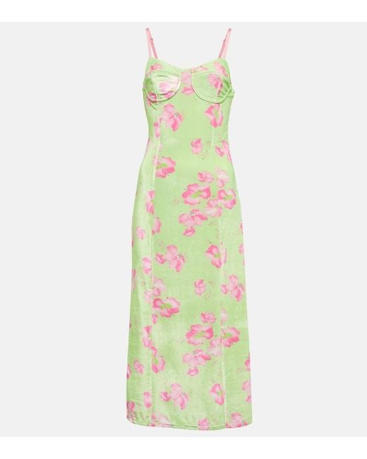 LoveShackFancy Green Sima Floral-print Velvet Midi Dress
