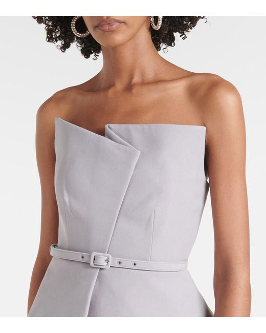 Roland Mouret White Asymmetric Strapless Peplum Crepe Top