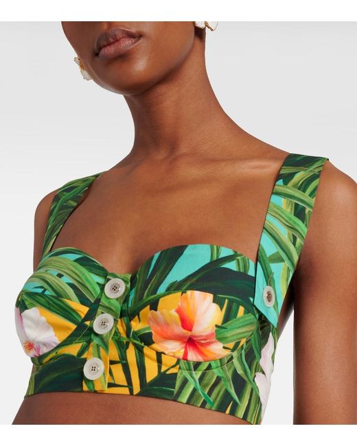 Dolce & Gabbana Green Floral Cotton Crop Top
