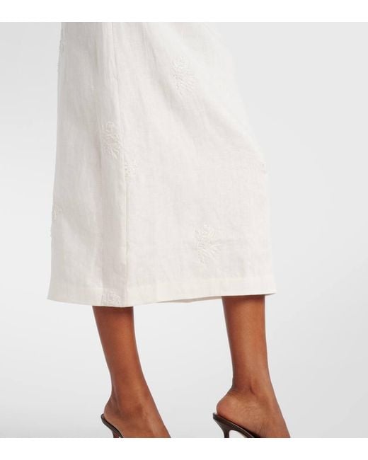 Sir White Alessandra Embroidered Linen Midi Skirt