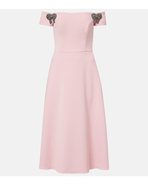 Carolina Herrera Pink Embellished Off-Shoulder Midi Dress