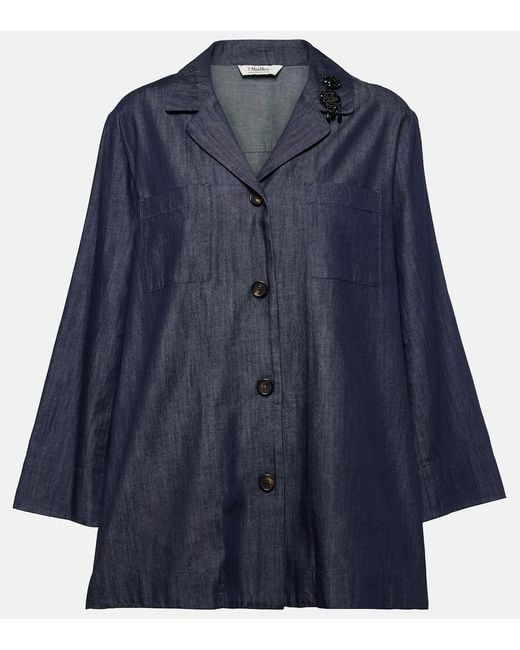 Max Mara Blue Max Mara Embellished Cotton Denim Top
