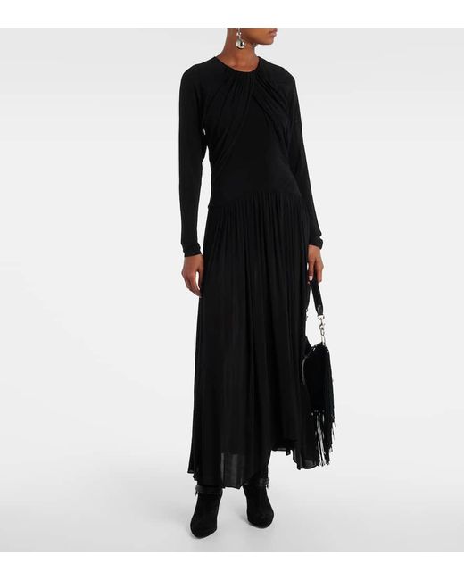Isabel Marant Black Galina Draped Gathered Jersey Maxi Dress