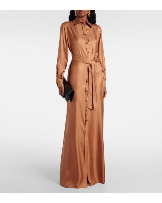 Tom Ford Brown Belted Silk Twill Shirt Dress
