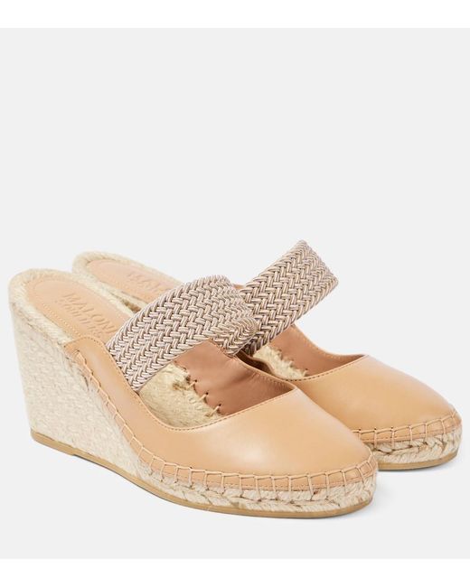 Malone Souliers Natural Siena 70 Leather Espadrille Wedges