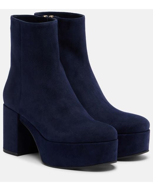 Gianvito Rossi Blue Sally Suede Platform Ankle Boots