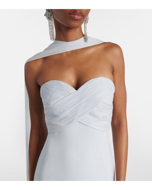 Self-Portrait White Floral-Applique Silk-Detail Georgette Gown