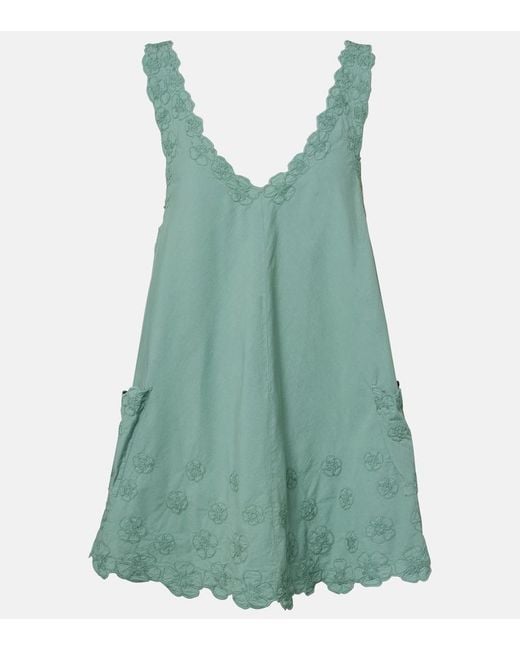 Juliet Dunn Green Embroidered Cotton Poplin Minidress