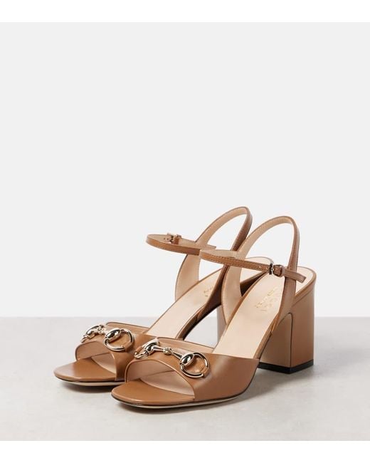 Gucci Brown Lady Horsebit-Embellished Leather Sandals