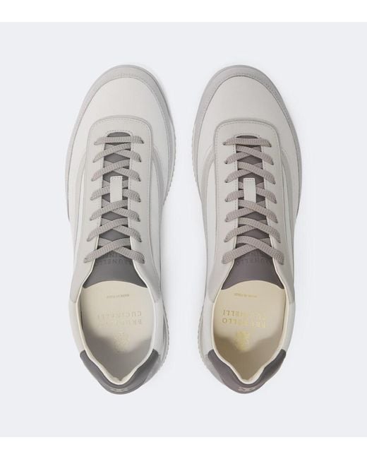 Brunello Cucinelli White Leather-Trimmed Sneakers for men