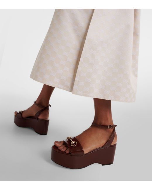 Gucci Brown Horsebit Leather Platform Sandals