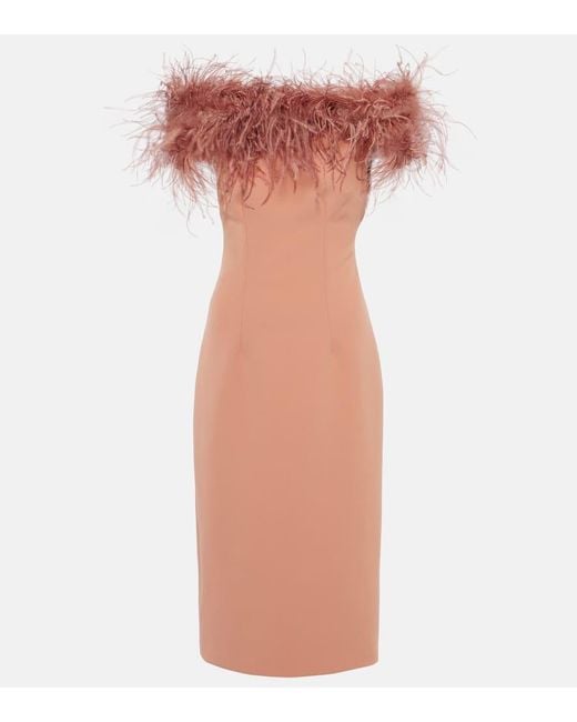 Safiyaa Pink Midikleid Mit Federn