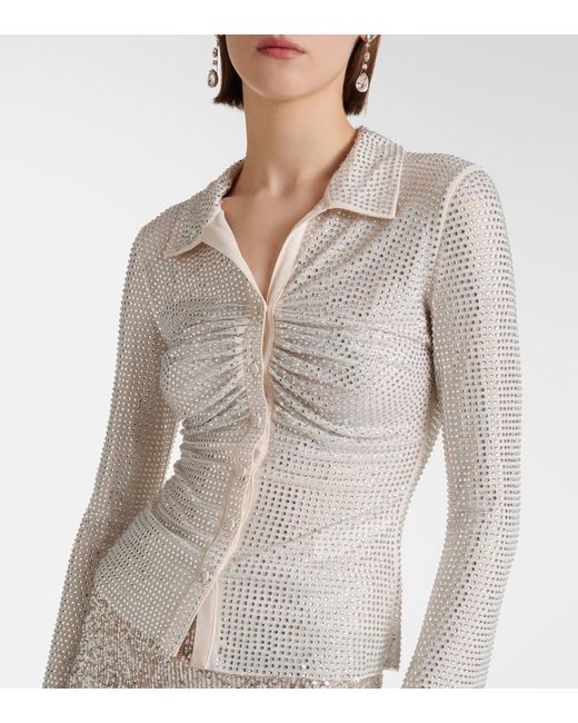 Camicia in mesh con cristalli di Self-Portrait in White