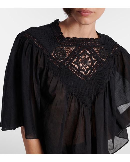 Isabel Marant Black Garia Lace-Trimmed Cotton Blouse