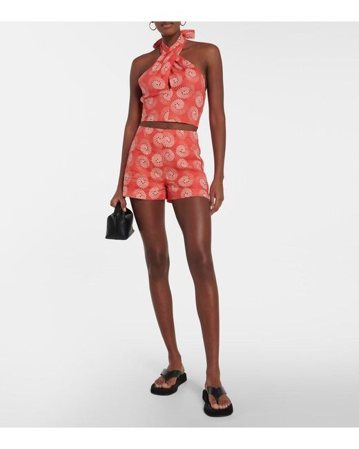 Staud Red Kai Printed Halterneck Crop Top