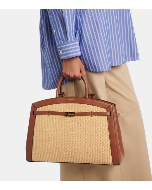 DeMellier London Natural New York Leather-Trimmed Raffia Tote Bag